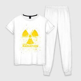 Женская пижама хлопок с принтом радиация знак в Новосибирске, 100% хлопок | брюки и футболка прямого кроя, без карманов, на брюках мягкая резинка на поясе и по низу штанин | опасность | радиация | символ | советский | чернобыль