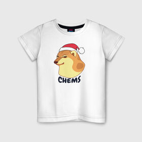 Детская футболка хлопок с принтом Новогодний Чимс в Новосибирске, 100% хлопок | круглый вырез горловины, полуприлегающий силуэт, длина до линии бедер | chemps | chems | doge | dogo | дог | доге | доке и чимс | чимс | чимс доге