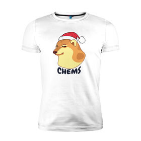 Мужская футболка хлопок Slim с принтом Новогодний Чимс в Новосибирске, 92% хлопок, 8% лайкра | приталенный силуэт, круглый вырез ворота, длина до линии бедра, короткий рукав | chemps | chems | doge | dogo | дог | доге | доке и чимс | чимс | чимс доге