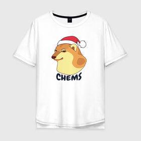 Мужская футболка хлопок Oversize с принтом Новогодний Чимс в Новосибирске, 100% хлопок | свободный крой, круглый ворот, “спинка” длиннее передней части | chemps | chems | doge | dogo | дог | доге | доке и чимс | чимс | чимс доге