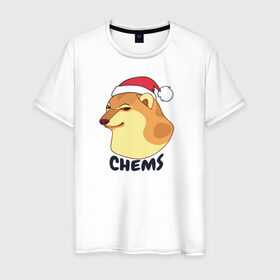 Мужская футболка хлопок с принтом Новогодний Чимс в Новосибирске, 100% хлопок | прямой крой, круглый вырез горловины, длина до линии бедер, слегка спущенное плечо. | chemps | chems | doge | dogo | дог | доге | доке и чимс | чимс | чимс доге