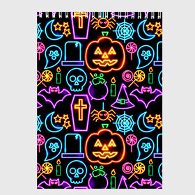 Скетчбук с принтом Halloween в Новосибирске, 100% бумага
 | 48 листов, плотность листов — 100 г/м2, плотность картонной обложки — 250 г/м2. Листы скреплены сверху удобной пружинной спиралью | 31 октября | halloween | halowen | ведьма | день всех святых | джек | костюм | кровь | лого | монстр | надпись | праздник | приведение | призрак | светильник | символ | страшная | тыква | ужасы | хеллоуин | хеллуин