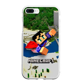 Чехол для iPhone 7Plus/8 Plus матовый с принтом MINECRAFT в Новосибирске, Силикон | Область печати: задняя сторона чехла, без боковых панелей | boy | flight | forest | game | guy | hero | minecraft | river | герой | игра | лес | мальчик | парень | полет | река