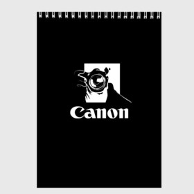 Скетчбук с принтом Canon в Новосибирске, 100% бумага
 | 48 листов, плотность листов — 100 г/м2, плотность картонной обложки — 250 г/м2. Листы скреплены сверху удобной пружинной спиралью | Тематика изображения на принте: canon | кэнон | линза | снимок | фото | фотоаппарат | фотограф | фотографер | фотография | фоточки