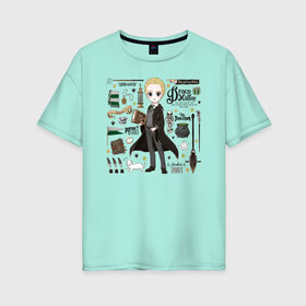 Женская футболка хлопок Oversize с принтом Драко в Новосибирске, 100% хлопок | свободный крой, круглый ворот, спущенный рукав, длина до линии бедер
 | draco malfoy | harry potter | vdzabma | гарри поттер | драко малфой | дрейко малфой