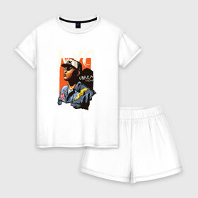 Женская пижама с шортиками хлопок с принтом Нью Йорк портрет в Новосибирске, 100% хлопок | футболка прямого кроя, шорты свободные с широкой мягкой резинкой | 