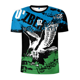 Мужская футболка 3D спортивная с принтом Узбекистан в Новосибирске, 100% полиэстер с улучшенными характеристиками | приталенный силуэт, круглая горловина, широкие плечи, сужается к линии бедра | eagle | flag | raster | republic | uzbekistan | орел | растр | республика | узбекистан | флаг