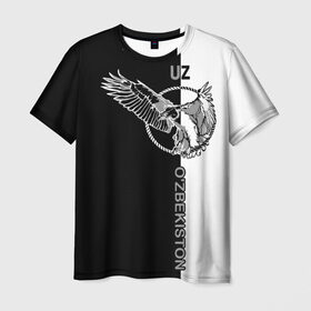Мужская футболка 3D с принтом Узбекистан в Новосибирске, 100% полиэфир | прямой крой, круглый вырез горловины, длина до линии бедер | eagle | republic | uzbekistan | орел | республика | узбекистан