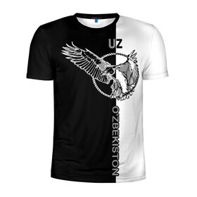Мужская футболка 3D спортивная с принтом Узбекистан в Новосибирске, 100% полиэстер с улучшенными характеристиками | приталенный силуэт, круглая горловина, широкие плечи, сужается к линии бедра | eagle | republic | uzbekistan | орел | республика | узбекистан