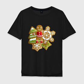 Мужская футболка хлопок Oversize с принтом Christmas gingerbread в Новосибирске, 100% хлопок | свободный крой, круглый ворот, “спинка” длиннее передней части | 