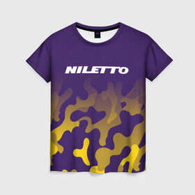 Женская футболка 3D с принтом НИЛЕТТО / Niletto в Новосибирске, 100% полиэфир ( синтетическое хлопкоподобное полотно) | прямой крой, круглый вырез горловины, длина до линии бедер | hip | hop | logo | music | nileto | niletto | rap | знак | лого | логотип | логотипы | любимка | музыка | музыкант | нилето | нилетто | рэп | символ | символы | хип | хоп