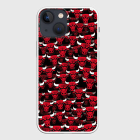 Чехол для iPhone 13 mini с принтом Быки Chicago Bulls в Новосибирске,  |  | баскетбол | бык | корова | красный | нба | паттерн | рога | чикаго буллз