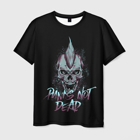 Мужская футболка 3D с принтом PUNKS NOT DEAD в Новосибирске, 100% полиэфир | прямой крой, круглый вырез горловины, длина до линии бедер | anarchy | dead | musick | punk | rock | skull | анархия | музыка | панк | рок | череп