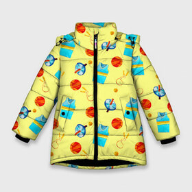 Зимняя куртка для девочек 3D с принтом спорт в Новосибирске, ткань верха — 100% полиэстер; подклад — 100% полиэстер, утеплитель — 100% полиэстер. | длина ниже бедра, удлиненная спинка, воротник стойка и отстегивающийся капюшон. Есть боковые карманы с листочкой на кнопках, утяжки по низу изделия и внутренний карман на молнии. 

Предусмотрены светоотражающий принт на спинке, радужный светоотражающий элемент на пуллере молнии и на резинке для утяжки. | майка | мяч | ниднябезспорта | спорт | спортсмет