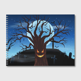 Альбом для рисования с принтом Жуткое дерево на кладбище в Новосибирске, 100% бумага
 | матовая бумага, плотность 200 мг. | Тематика изображения на принте: 2020 | evil | halloween | tree | ветви | дерево | дуб | зло | кладбище | луна | монстр | ночь | полночь | страшный | ужасающий | хэллоуин | хэлоуин