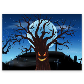 Поздравительная открытка с принтом Жуткое дерево на кладбище в Новосибирске, 100% бумага | плотность бумаги 280 г/м2, матовая, на обратной стороне линовка и место для марки
 | 2020 | evil | halloween | tree | ветви | дерево | дуб | зло | кладбище | луна | монстр | ночь | полночь | страшный | ужасающий | хэллоуин | хэлоуин