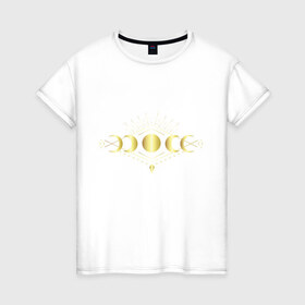 Женская футболка хлопок с принтом Фазы луны в Новосибирске, 100% хлопок | прямой крой, круглый вырез горловины, длина до линии бедер, слегка спущенное плечо | moon | бохо | геометрия | золотая луна | лунное тату | небо | нежность | око | стильно | фазы луны