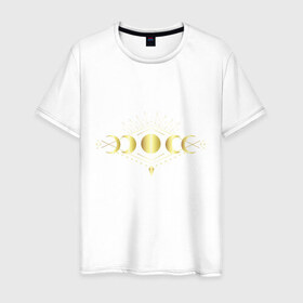 Мужская футболка хлопок с принтом Фазы луны в Новосибирске, 100% хлопок | прямой крой, круглый вырез горловины, длина до линии бедер, слегка спущенное плечо. | Тематика изображения на принте: moon | бохо | геометрия | золотая луна | лунное тату | небо | нежность | око | стильно | фазы луны