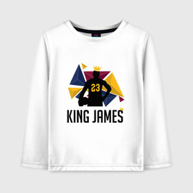 Детский лонгслив хлопок с принтом King James в Новосибирске, 100% хлопок | круглый вырез горловины, полуприлегающий силуэт, длина до линии бедер | 23 | anthony davis | basketball | bryant | game | james | kobe | lebron | los angeles | nba | sport | баскетбол | брайант | бровь | джеймс | калифорния | коби | король | леброн | лейкерс | лос анджелес | нба | спорт | тренер | чемпио