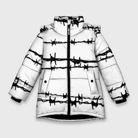 Зимняя куртка для девочек 3D с принтом Колючая Проволока в Новосибирске, ткань верха — 100% полиэстер; подклад — 100% полиэстер, утеплитель — 100% полиэстер. | длина ниже бедра, удлиненная спинка, воротник стойка и отстегивающийся капюшон. Есть боковые карманы с листочкой на кнопках, утяжки по низу изделия и внутренний карман на молнии. 

Предусмотрены светоотражающий принт на спинке, радужный светоотражающий элемент на пуллере молнии и на резинке для утяжки. | abstract | абстракция | вход запрещен | зек | зона | калючка | колючая проволока | колючка | линии | проволока | рисунок | уличный стиль