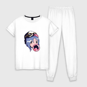 Женская пижама хлопок с принтом Anime Bubble Gum Girl в Новосибирске, 100% хлопок | брюки и футболка прямого кроя, без карманов, на брюках мягкая резинка на поясе и по низу штанин | cute | fashion | in love | japan | japanese | kanojo | manga | style | turbo | waifu | бабл | вайфу | гипер | девочка | девушка | жвачка | жевательная резинка | кавай | кавайи | кавайная | любовь | манга | милая | пузырь | стиль | тренд