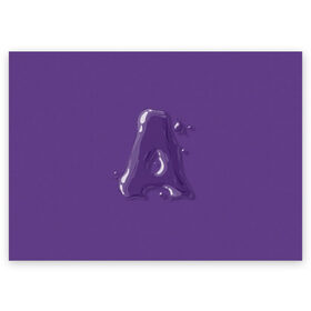 Поздравительная открытка с принтом A, буква, мыльный пузырь. в Новосибирске, 100% бумага | плотность бумаги 280 г/м2, матовая, на обратной стороне линовка и место для марки
 | Тематика изображения на принте: a | bubble | character | letter | lettering | liquid | purple | violet | а | алфавит | буква | жидкость | каллиграфия | капли | капля | леттеринг | мыльный пузырь | прозрачный | фиолетовый