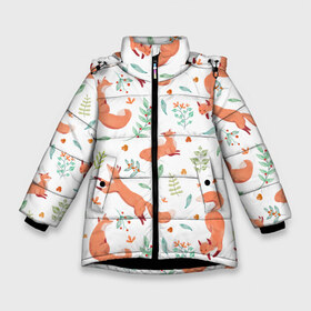 Зимняя куртка для девочек 3D с принтом Акварельные лисички в Новосибирске, ткань верха — 100% полиэстер; подклад — 100% полиэстер, утеплитель — 100% полиэстер. | длина ниже бедра, удлиненная спинка, воротник стойка и отстегивающийся капюшон. Есть боковые карманы с листочкой на кнопках, утяжки по низу изделия и внутренний карман на молнии. 

Предусмотрены светоотражающий принт на спинке, радужный светоотражающий элемент на пуллере молнии и на резинке для утяжки. | art | autumn | cute | pattern | winter | акварель | арт | арты | бежит | живопись | животные | зима | иллюстрация | лиса | лисица | лисы | милая | нарисованная | осень | охотник | пастель | паттерн | прыгает | пушистая