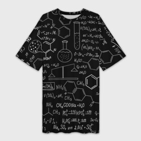 Платье-футболка 3D с принтом Химические Формулы в Новосибирске,  |  | атом | буквы | молекула | подарок | учителю | физика | формулы | химичке | химия | цифры