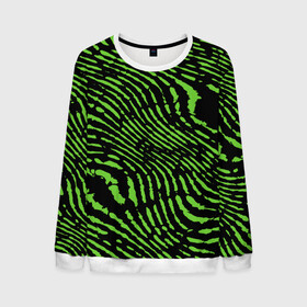 Мужской свитшот 3D с принтом Зебра в Новосибирске, 100% полиэстер с мягким внутренним слоем | круглый вырез горловины, мягкая резинка на манжетах и поясе, свободная посадка по фигуре | green | green lines | green neon | green neon lines | green zebra | lines | zebra | в полоску | зебра | зеленая зебра | зелёные полосы | зелёный | зелёный неон | полоски | полосы