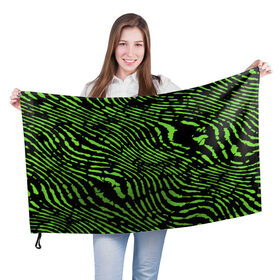 Флаг 3D с принтом Зебра в Новосибирске, 100% полиэстер | плотность ткани — 95 г/м2, размер — 67 х 109 см. Принт наносится с одной стороны | green | green lines | green neon | green neon lines | green zebra | lines | zebra | в полоску | зебра | зеленая зебра | зелёные полосы | зелёный | зелёный неон | полоски | полосы