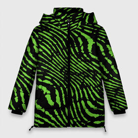 Женская зимняя куртка 3D с принтом Зебра в Новосибирске, верх — 100% полиэстер; подкладка — 100% полиэстер; утеплитель — 100% полиэстер | длина ниже бедра, силуэт Оверсайз. Есть воротник-стойка, отстегивающийся капюшон и ветрозащитная планка. 

Боковые карманы с листочкой на кнопках и внутренний карман на молнии | green | green lines | green neon | green neon lines | green zebra | lines | zebra | в полоску | зебра | зеленая зебра | зелёные полосы | зелёный | зелёный неон | полоски | полосы
