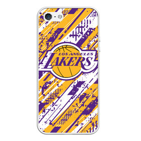 Чехол для iPhone 5/5S матовый с принтом LAKERS | ЛЕЙКЕРС в Новосибирске, Силикон | Область печати: задняя сторона чехла, без боковых панелей | Тематика изображения на принте: 