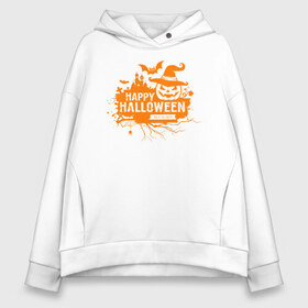 Женское худи Oversize хлопок с принтом Halloween в Новосибирске, френч-терри — 70% хлопок, 30% полиэстер. Мягкий теплый начес внутри —100% хлопок | боковые карманы, эластичные манжеты и нижняя кромка, капюшон на магнитной кнопке | 31 октября | halloween | halowen | ведьма | день всех святых | джек | костюм | кровь | лого | монстр | надпись | праздник | приведение | призрак | светильник | символ | страшная | тыква | ужасы | хеллоуин | хеллуин