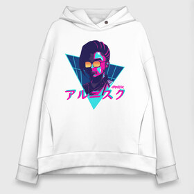 Женское худи Oversize хлопок с принтом retrowave girl в Новосибирске, френч-терри — 70% хлопок, 30% полиэстер. Мягкий теплый начес внутри —100% хлопок | боковые карманы, эластичные манжеты и нижняя кромка, капюшон на магнитной кнопке | girl | retrowave | synthwave | vaporwave | вапорвейв | девушка | ретровейв | синтвейв