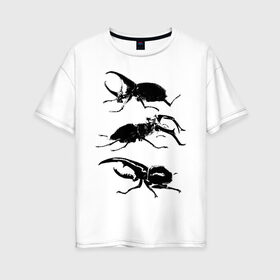 Женская футболка хлопок Oversize с принтом Черные Жуки в Новосибирске, 100% хлопок | свободный крой, круглый ворот, спущенный рукав, длина до линии бедер
 | белое | графика | жуки | насекомые | черно белое | черное