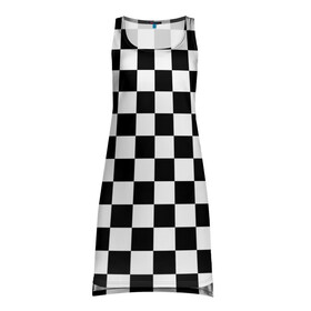Платье-майка 3D с принтом Шахматка в Новосибирске, 100% полиэстер | полуприлегающий силуэт, широкие бретели, круглый вырез горловины, удлиненный подол сзади. | абстракция | в клетку | игра | клетка | клеточка | тренд | черно белая | черно белая клетка | шахматка | шахматная клетка | шахматы