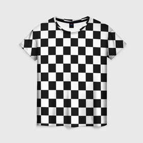 Женская футболка 3D с принтом Шахматка в Новосибирске, 100% полиэфир ( синтетическое хлопкоподобное полотно) | прямой крой, круглый вырез горловины, длина до линии бедер | абстракция | в клетку | игра | клетка | клеточка | тренд | черно белая | черно белая клетка | шахматка | шахматная клетка | шахматы