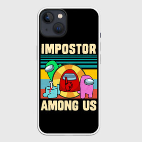 Чехол для iPhone 13 с принтом Among Us IMPOSTOR в Новосибирске,  |  | art | game | impostor | meme | parody | retro | shh | sus | there is 1 | there is impostor among us | vintage | арт | винтаж | игра | иллюстрация | кнопка | мем | мемы | пародия | подозрительный | предатель среди нас | разноцветные космонавты |