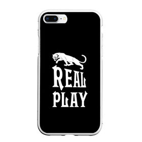 Чехол для iPhone 7Plus/8 Plus матовый с принтом Real Play - черная пантера в Новосибирске, Силикон | Область печати: задняя сторона чехла, без боковых панелей | Тематика изображения на принте: real play | большие кошки | игра | кошки | надпись | пантера