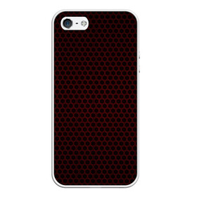 Чехол для iPhone 5/5S матовый с принтом Red mesh в Новосибирске, Силикон | Область печати: задняя сторона чехла, без боковых панелей | abstraction | dark | hexagon | mesh | red | red mesh | shape | texture | абстракция | красная сетка | красный | сетка | текстура | темный | форма | шестиугольник