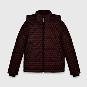 Зимняя куртка для мальчиков 3D с принтом Red mesh в Новосибирске, ткань верха — 100% полиэстер; подклад — 100% полиэстер, утеплитель — 100% полиэстер | длина ниже бедра, удлиненная спинка, воротник стойка и отстегивающийся капюшон. Есть боковые карманы с листочкой на кнопках, утяжки по низу изделия и внутренний карман на молнии. 

Предусмотрены светоотражающий принт на спинке, радужный светоотражающий элемент на пуллере молнии и на резинке для утяжки | abstraction | dark | hexagon | mesh | red | red mesh | shape | texture | абстракция | красная сетка | красный | сетка | текстура | темный | форма | шестиугольник