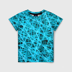 Детская футболка 3D с принтом GARD$ER в Новосибирске, 100% гипоаллергенный полиэфир | прямой крой, круглый вырез горловины, длина до линии бедер, чуть спущенное плечо, ткань немного тянется | abstraction | acidic | blue | lines | mesh | shapes | surface | texture | абстракция | кислотный | линии | поверхность | сетка | текстура | формы