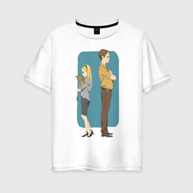 Женская футболка хлопок Oversize с принтом Офис в Новосибирске, 100% хлопок | свободный крой, круглый ворот, спущенный рукав, длина до линии бедер
 | the office | джим халперт | дуайт шрут | офис | пэм бисли | сериал | сериалы | стив карелл