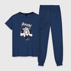 Женская пижама хлопок с принтом Ронда Роузи в Новосибирске, 100% хлопок | брюки и футболка прямого кроя, без карманов, на брюках мягкая резинка на поясе и по низу штанин | без | бои | бойцы | правил | спорт