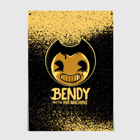 Постер с принтом Bendy And The Ink Machine в Новосибирске, 100% бумага
 | бумага, плотность 150 мг. Матовая, но за счет высокого коэффициента гладкости имеет небольшой блеск и дает на свету блики, но в отличии от глянцевой бумаги не покрыта лаком | bendy | bendy and the ink machine | бенди | бени | бенни | бэнди | детская | детям | игра | капли | компьютерная игра | краска | машина | подтеки | ужастик | чернила | чернильная