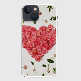 Чехол для iPhone 13 mini с принтом Сердце из роз в Новосибирске,  |  | Тематика изображения на принте: бутон роз | лепестки роз | роза | розы | сердце | сердце из роз | цветы
