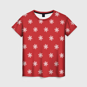 Женская футболка 3D с принтом Снежинки в Новосибирске, 100% полиэфир ( синтетическое хлопкоподобное полотно) | прямой крой, круглый вырез горловины, длина до линии бедер | 2020 | family look | merry christmas | new year | год крысы | зима | новый год | праздник | рождество | фэмили лук