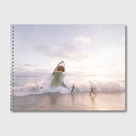 Альбом для рисования с принтом Мегалодон в Новосибирске, 100% бумага
 | матовая бумага, плотность 200 мг. | Тематика изображения на принте: акула | акулы | волны | животное | животные | мегалодон | море | пейзаж | пейзажи | пляж | хищник | хищники