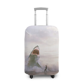 Чехол для чемодана 3D с принтом Мегалодон в Новосибирске, 86% полиэфир, 14% спандекс | двустороннее нанесение принта, прорези для ручек и колес | акула | акулы | волны | животное | животные | мегалодон | море | пейзаж | пейзажи | пляж | хищник | хищники