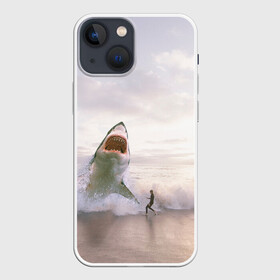 Чехол для iPhone 13 mini с принтом Мегалодон в Новосибирске,  |  | акула | акулы | волны | животное | животные | мегалодон | море | пейзаж | пейзажи | пляж | хищник | хищники